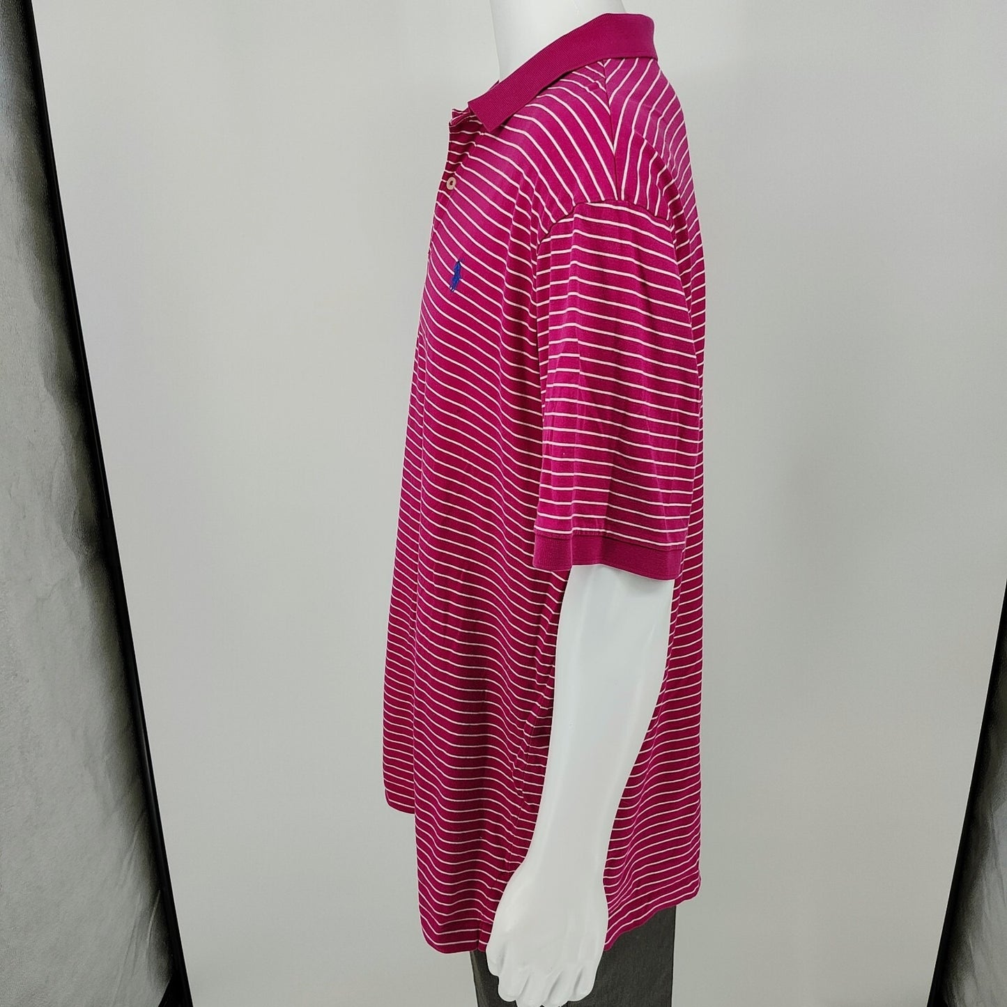 Polo Golf Ralph Lauren Pro Fit  100% Pima Cotton Pink Striped Polo (2XL)