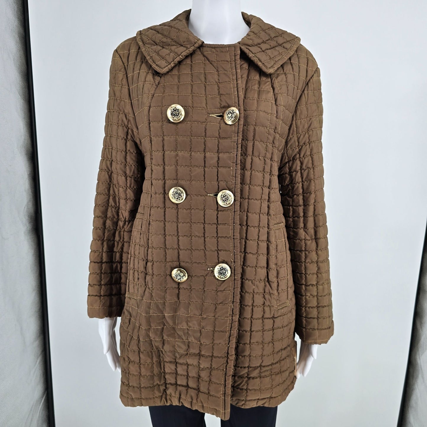 Vintage 1960s Sportswear International Brown Quilted Double-Breasted Coat (M)