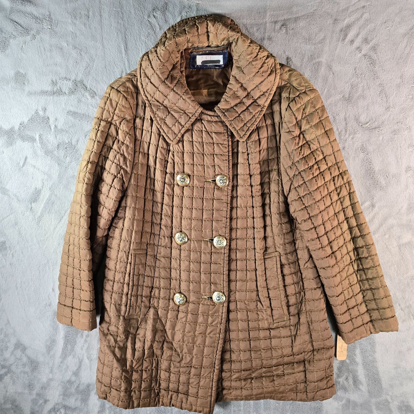 Vintage 1960s Sportswear International Brown Quilted Double-Breasted Coat (M)