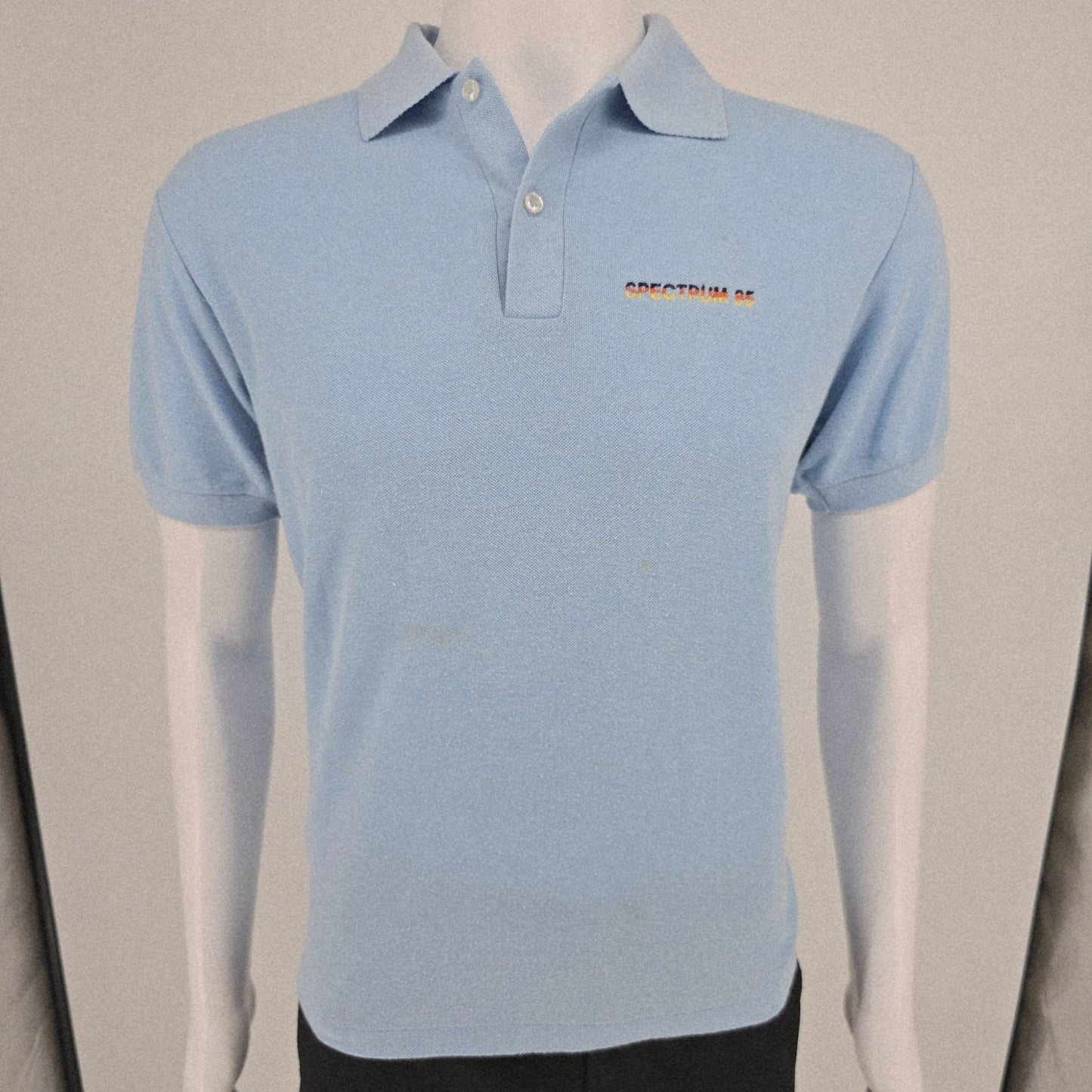 Vintage 1980s Velva Sheen Made in USA "Spectrum 85" Light Blue Polo Shirt (M/L)