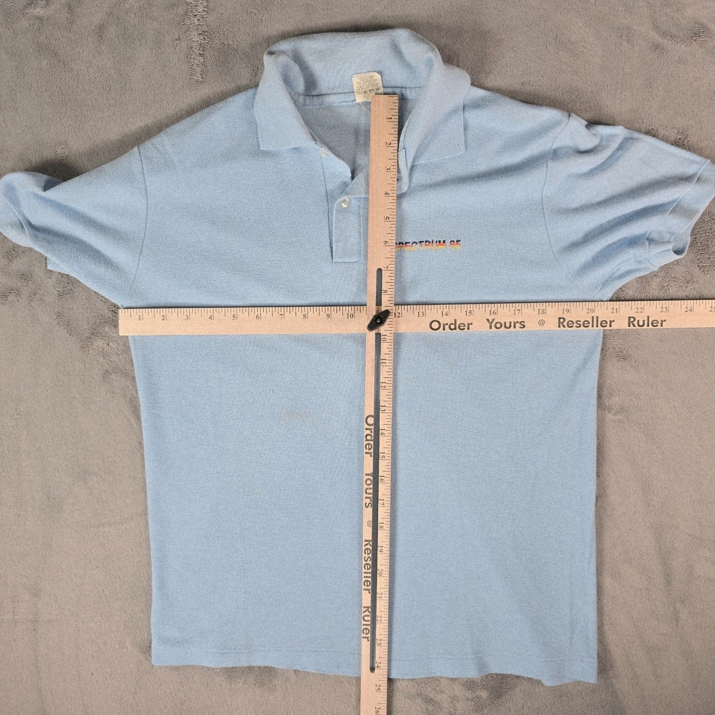 Vintage 1980s Velva Sheen Made in USA "Spectrum 85" Light Blue Polo Shirt (M/L)