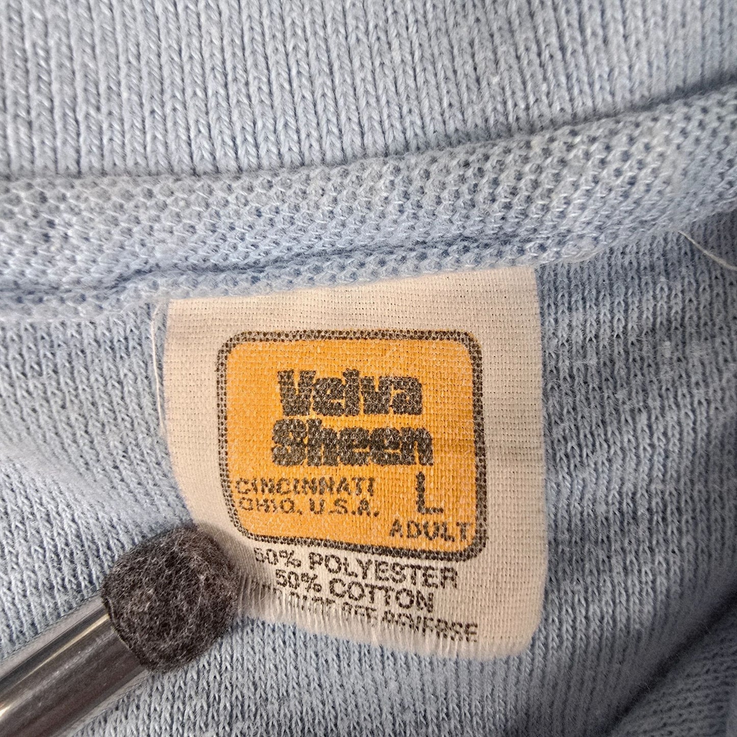 Vintage 1980s Velva Sheen Made in USA "Spectrum 85" Light Blue Polo Shirt (M/L)