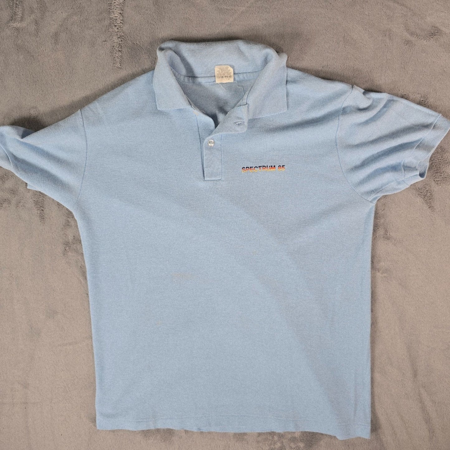 Vintage 1980s Velva Sheen Made in USA "Spectrum 85" Light Blue Polo Shirt (M/L)