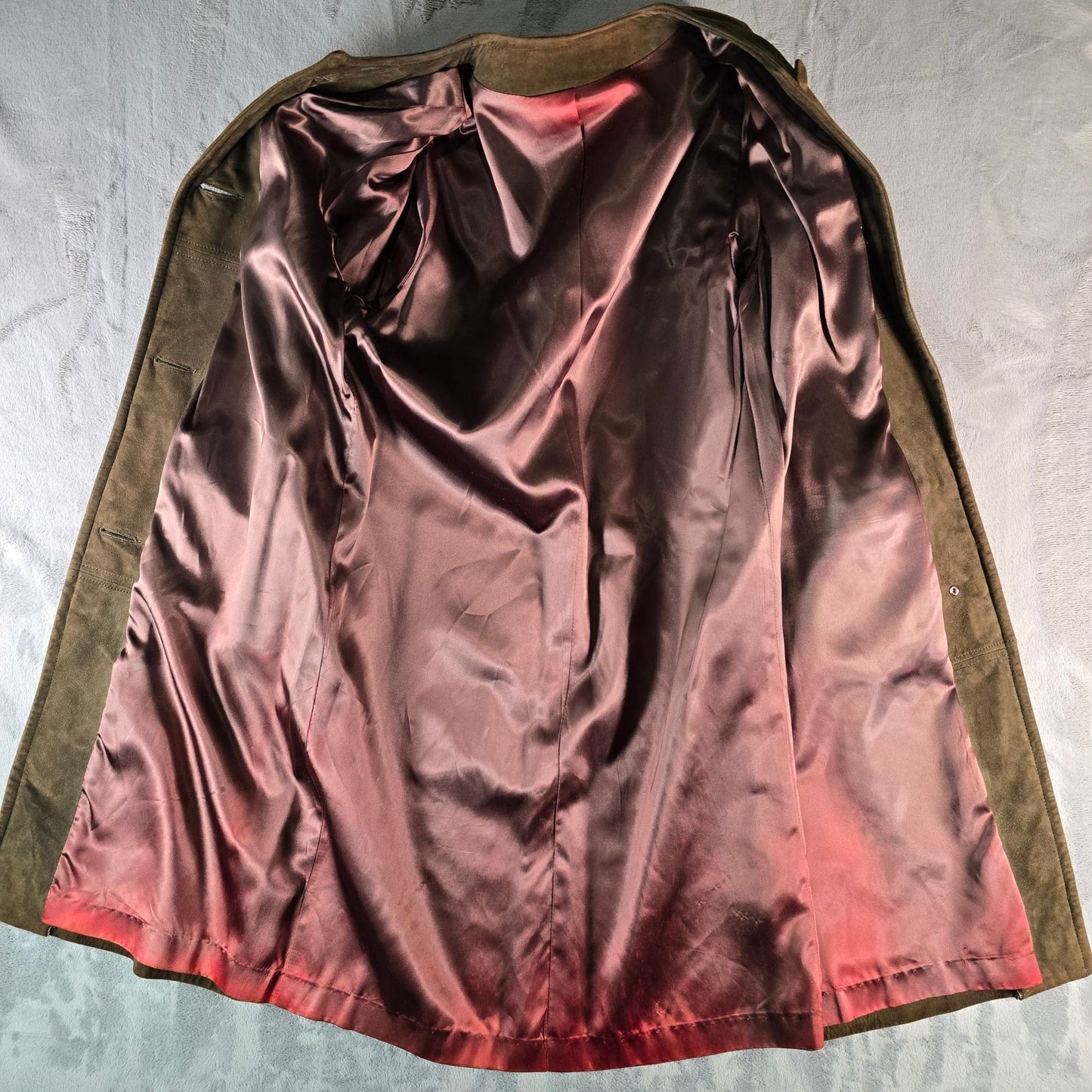 Vintage 1960s Unbranded Women's Brown Suede Leather Collarless Long Coat (S)