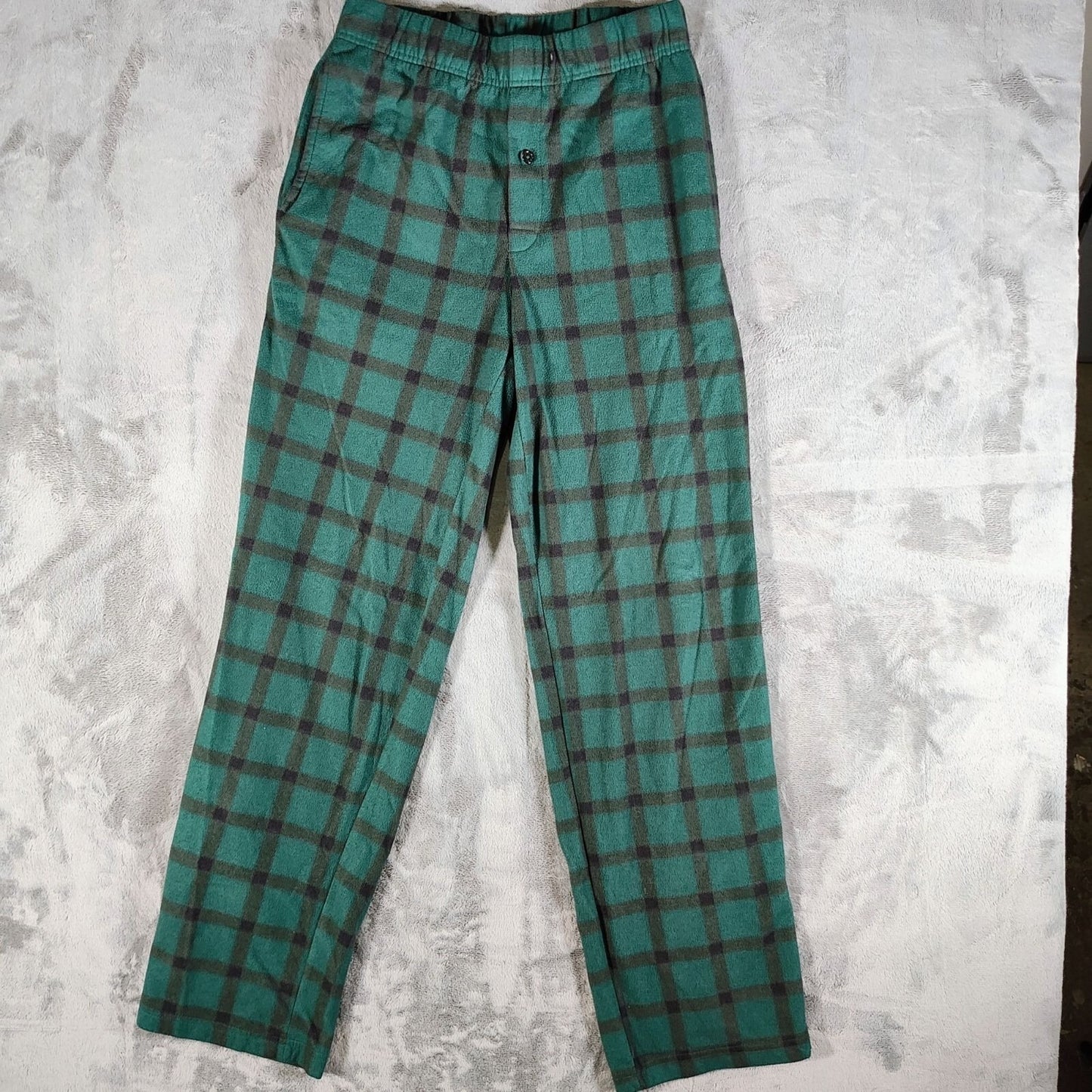 Royal Class Mens Green and Black Plaid Fleece Pajama Sleep Pants (Small) *Flaw*