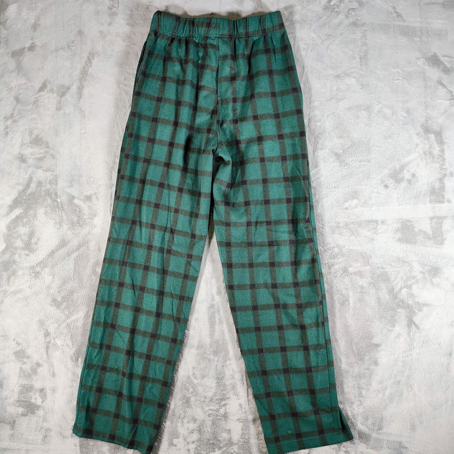 Royal Class Mens Green and Black Plaid Fleece Pajama Sleep Pants (Small) *Flaw*