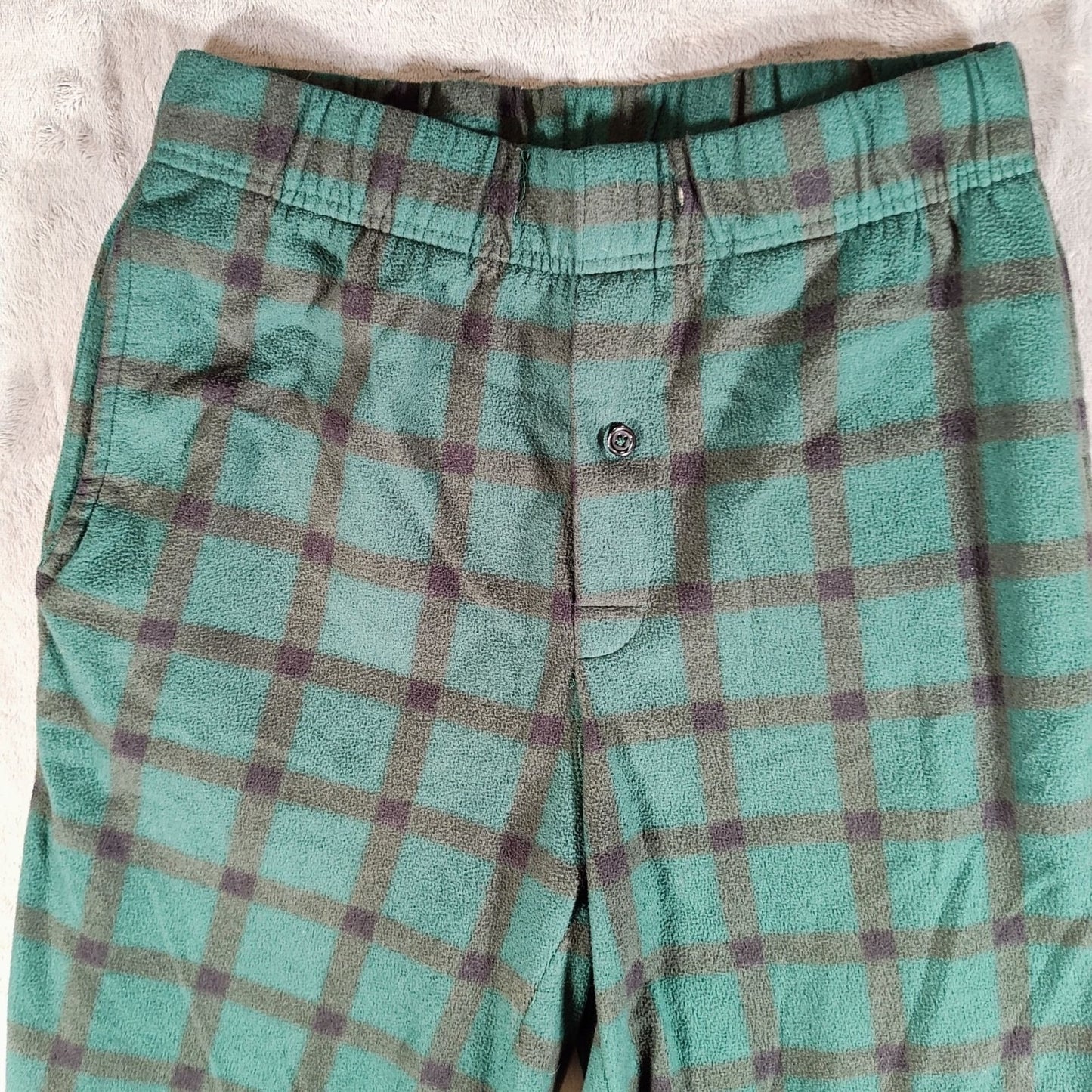 Royal Class Mens Green and Black Plaid Fleece Pajama Sleep Pants (Small) *Flaw*