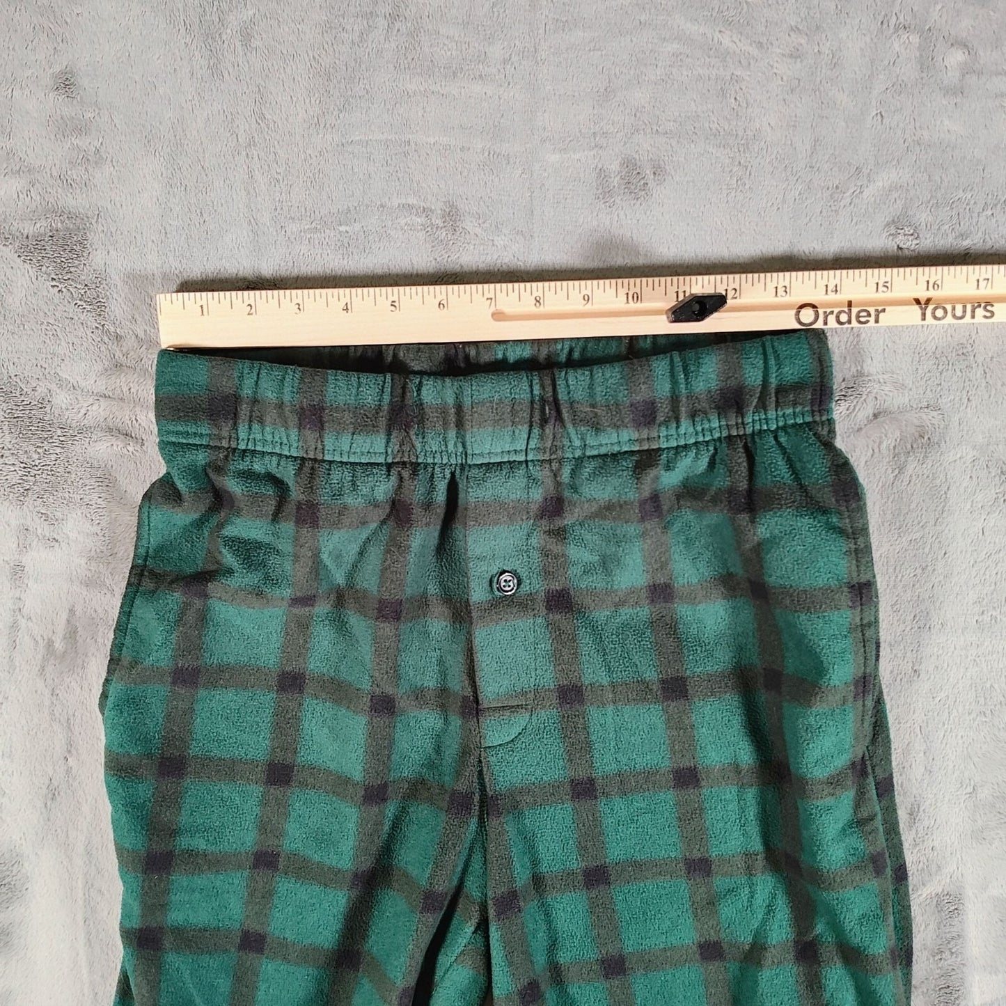 Royal Class Mens Green and Black Plaid Fleece Pajama Sleep Pants (Small) *Flaw*