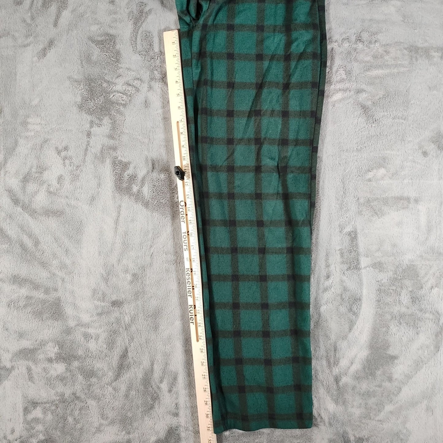Royal Class Mens Green and Black Plaid Fleece Pajama Sleep Pants (Small) *Flaw*