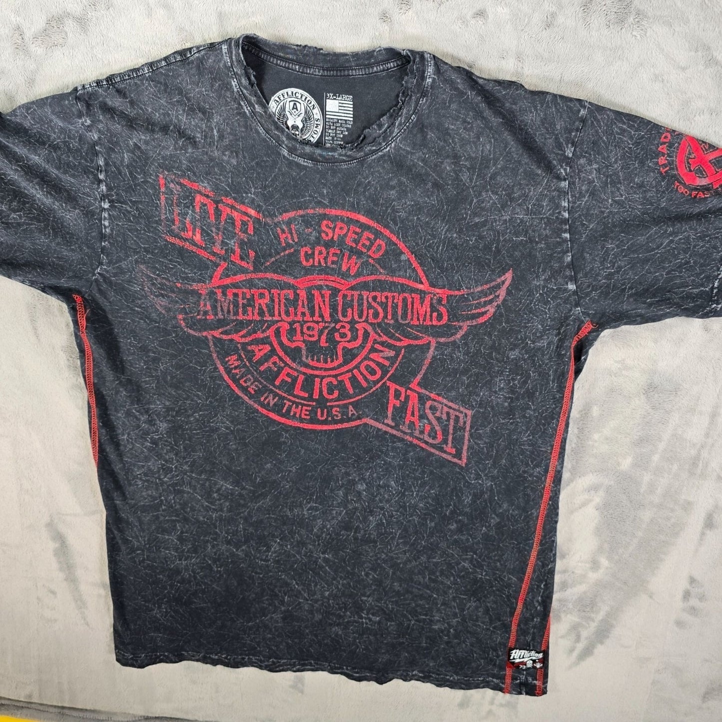 Distressed Affliction American Customs Made in USA ACMC 73 Graphic T-Shirt (3XL)