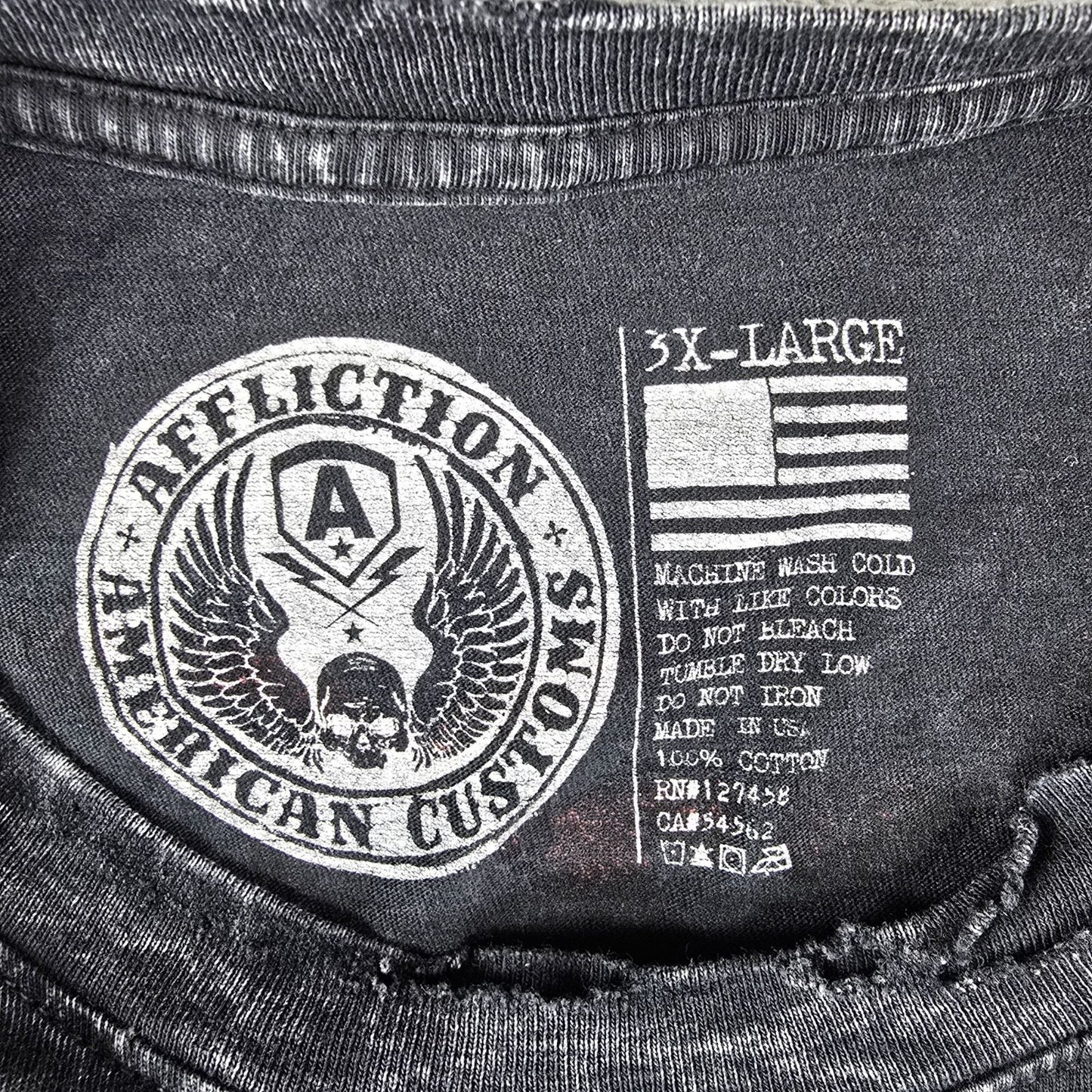 Distressed Affliction American Customs Made in USA ACMC 73 Graphic T-Shirt (3XL)
