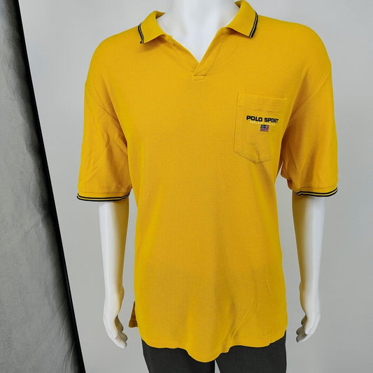 Vintage Polo Sport Ralph Lauren Yellow Logo Pocket Waffle Knit Polo (XXL)