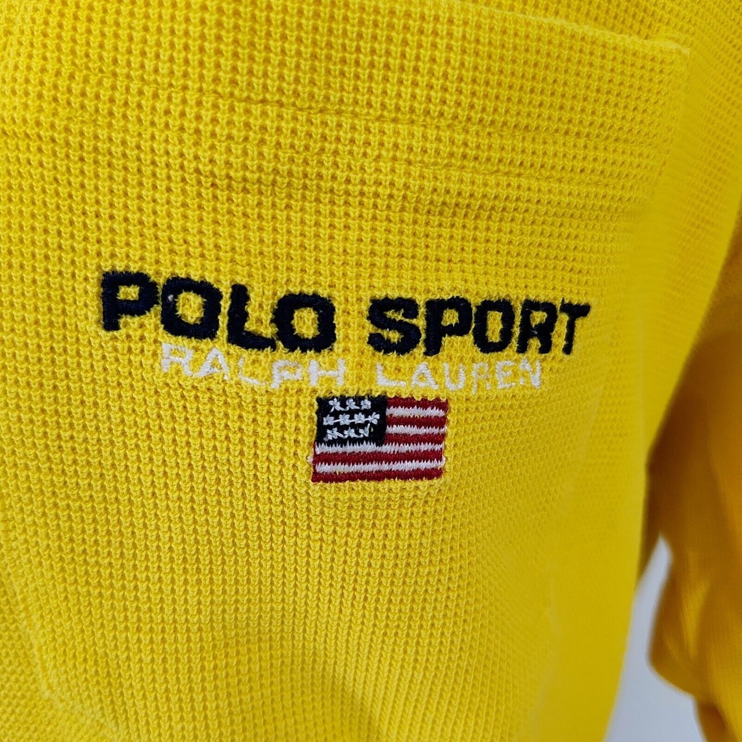 Vintage Polo Sport Ralph Lauren Yellow Logo Pocket Waffle Knit Polo (XXL)
