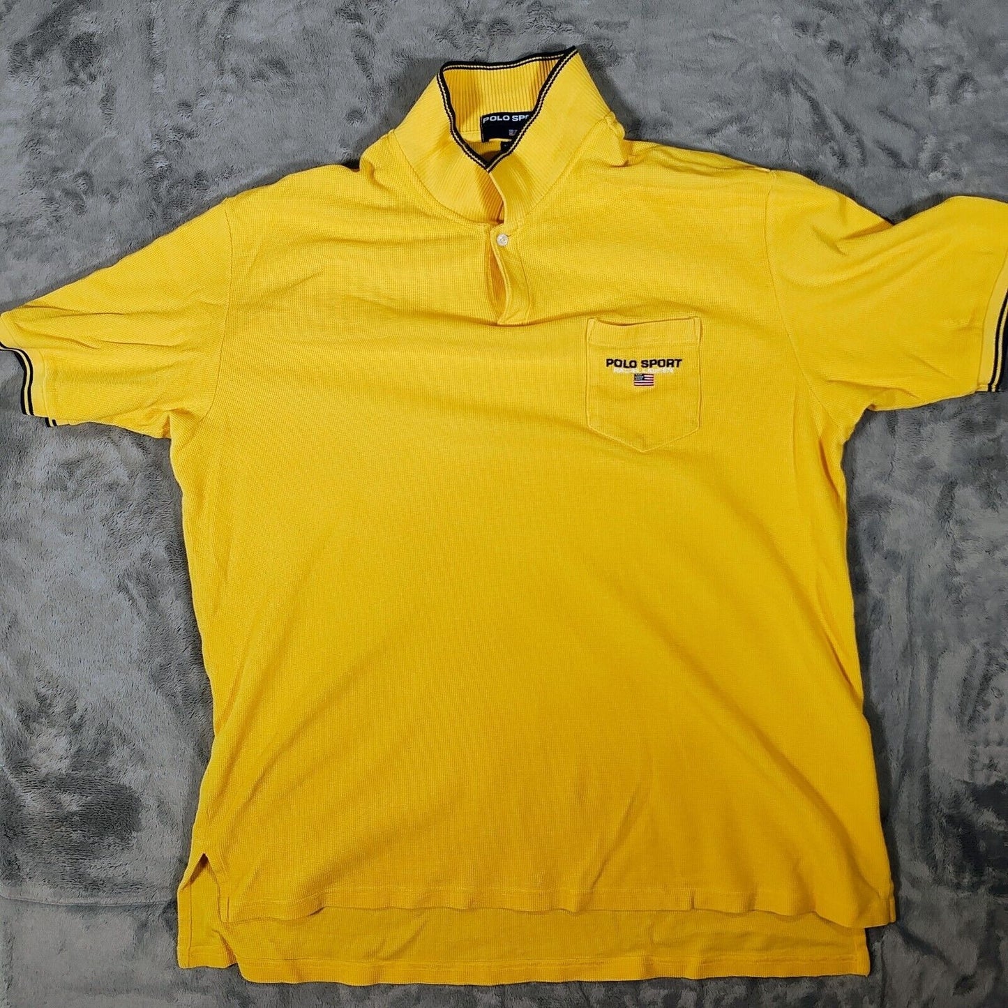 Vintage Polo Sport Ralph Lauren Yellow Logo Pocket Waffle Knit Polo (XXL)