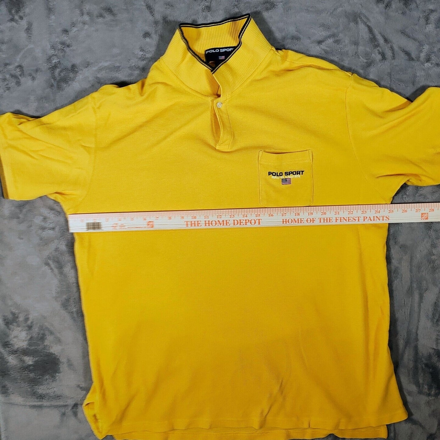 Vintage Polo Sport Ralph Lauren Yellow Logo Pocket Waffle Knit Polo (XXL)