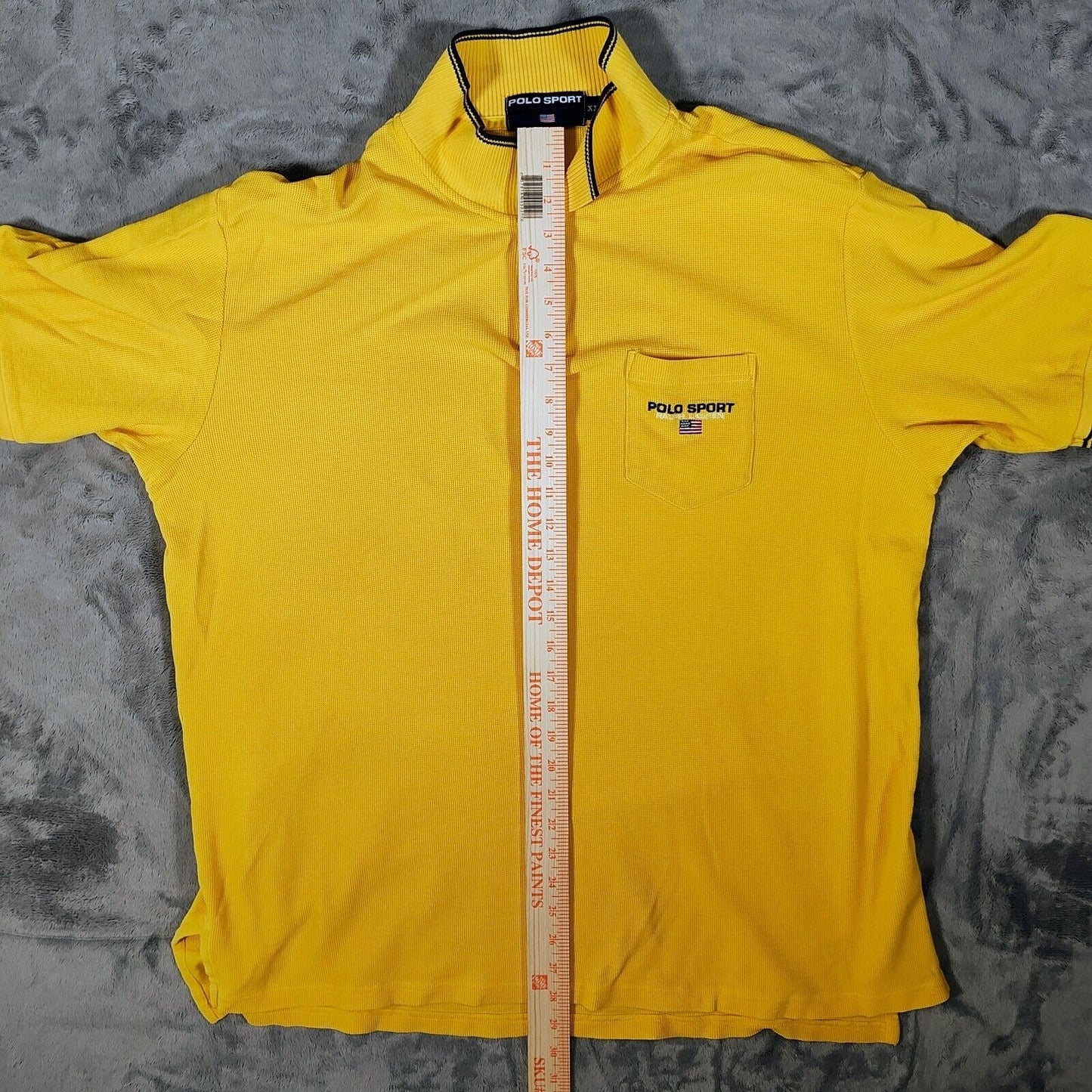 Vintage Polo Sport Ralph Lauren Yellow Logo Pocket Waffle Knit Polo (XXL)