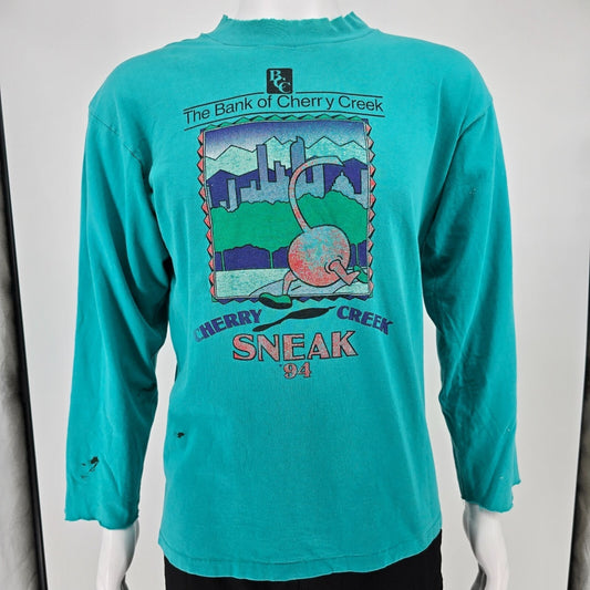 Distressed Vintage 1994 Cherry Creek Sneak Denver Teal Long Sleeve T-Shirt (L)