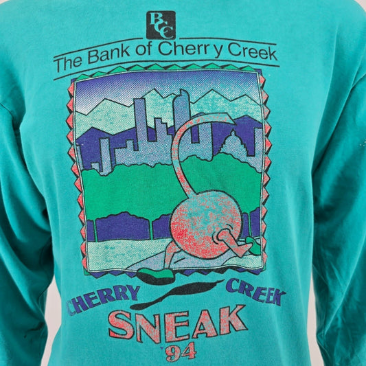 Distressed Vintage 1994 Cherry Creek Sneak Denver Teal Long Sleeve T-Shirt (L)