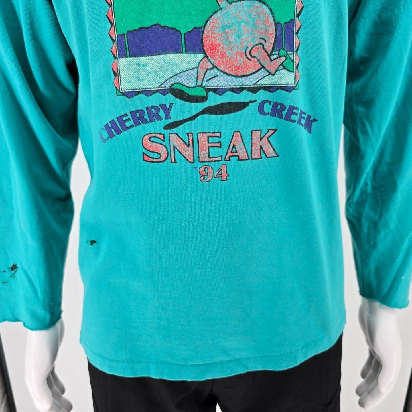Distressed Vintage 1994 Cherry Creek Sneak Denver Teal Long Sleeve T-Shirt (L)