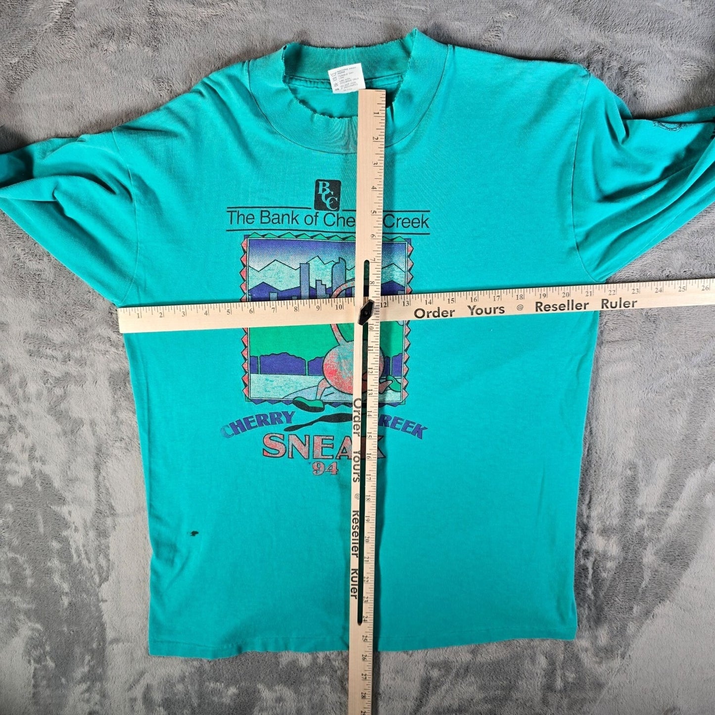 Distressed Vintage 1994 Cherry Creek Sneak Denver Teal Long Sleeve T-Shirt (L)