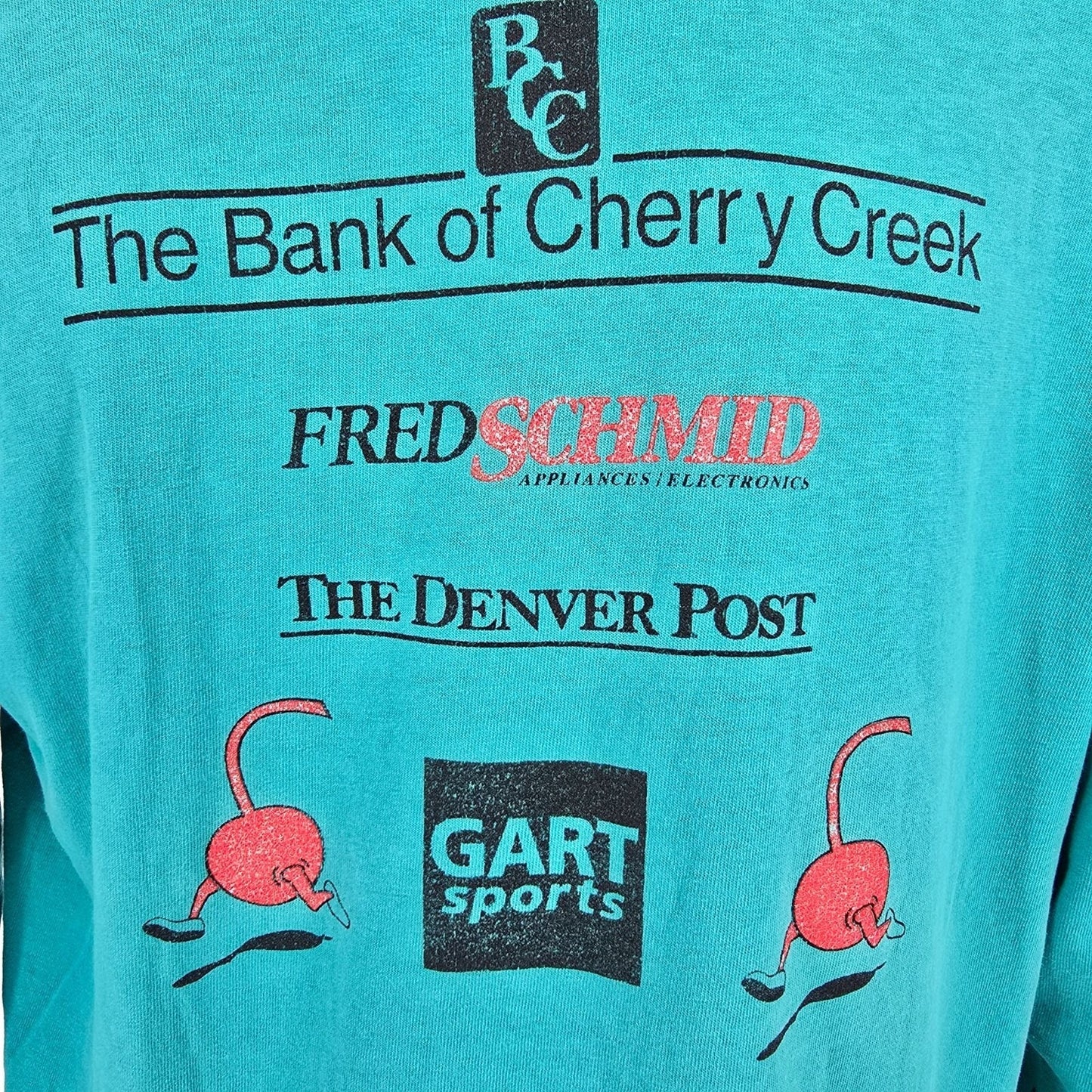 Distressed Vintage 1994 Cherry Creek Sneak Denver Teal Long Sleeve T-Shirt (L)