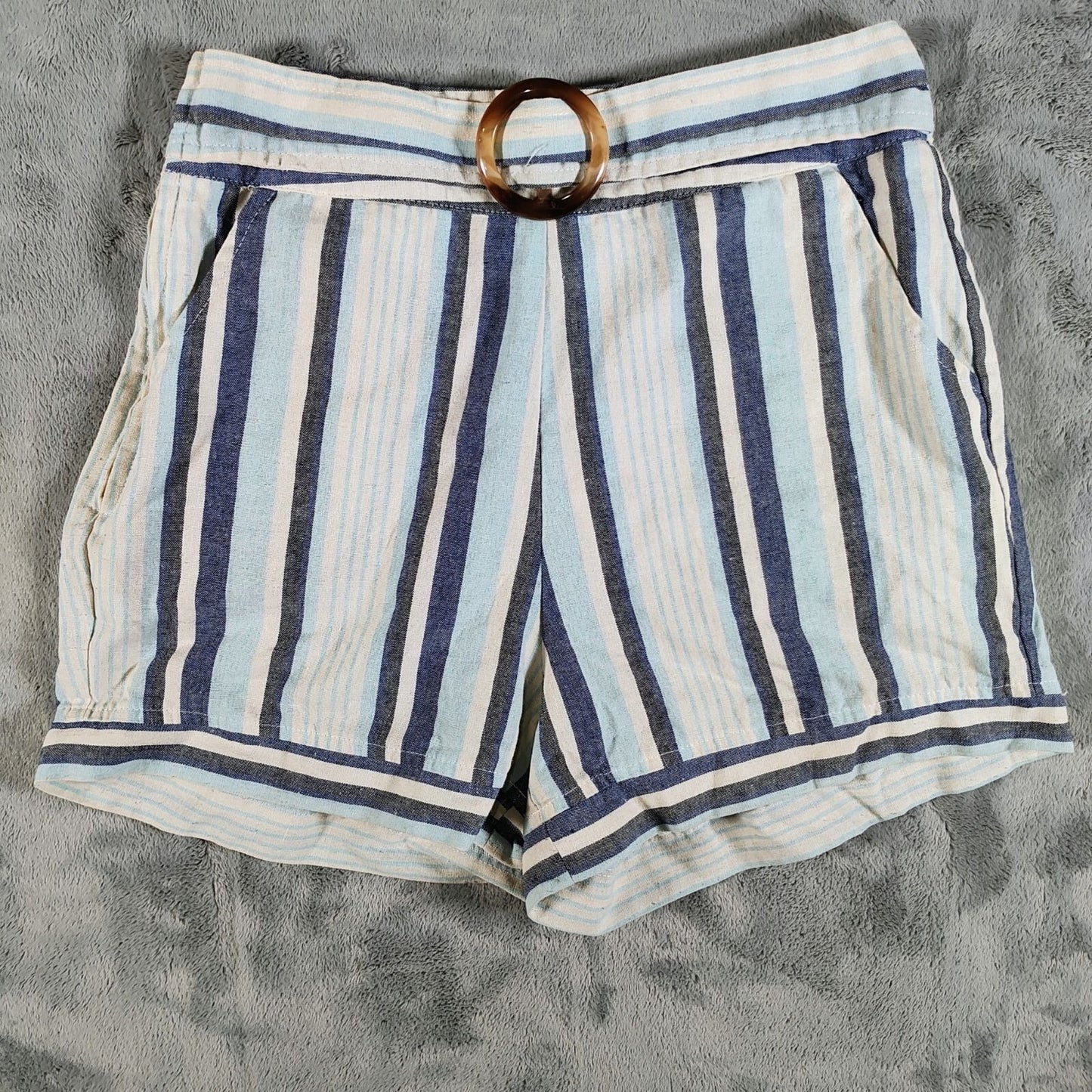 Poetica Women's Striped Side Zip Viscose Shorts w/ Loop Embellishment (Size 6)