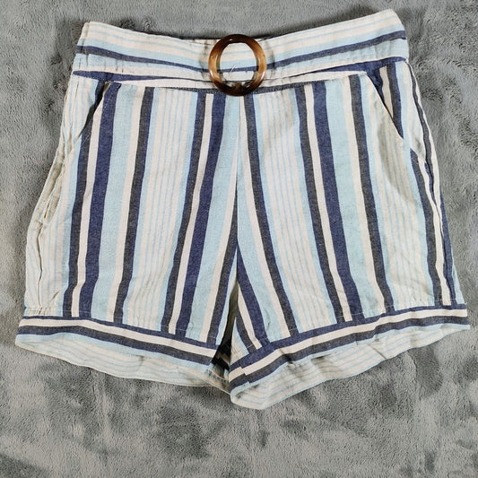 Poetica Women's Striped Side Zip Viscose Shorts w/ Loop Embellishment (Size 6)