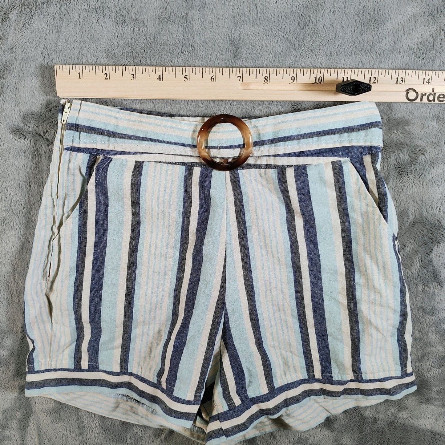 Poetica Women's Striped Side Zip Viscose Shorts w/ Loop Embellishment (Size 6)