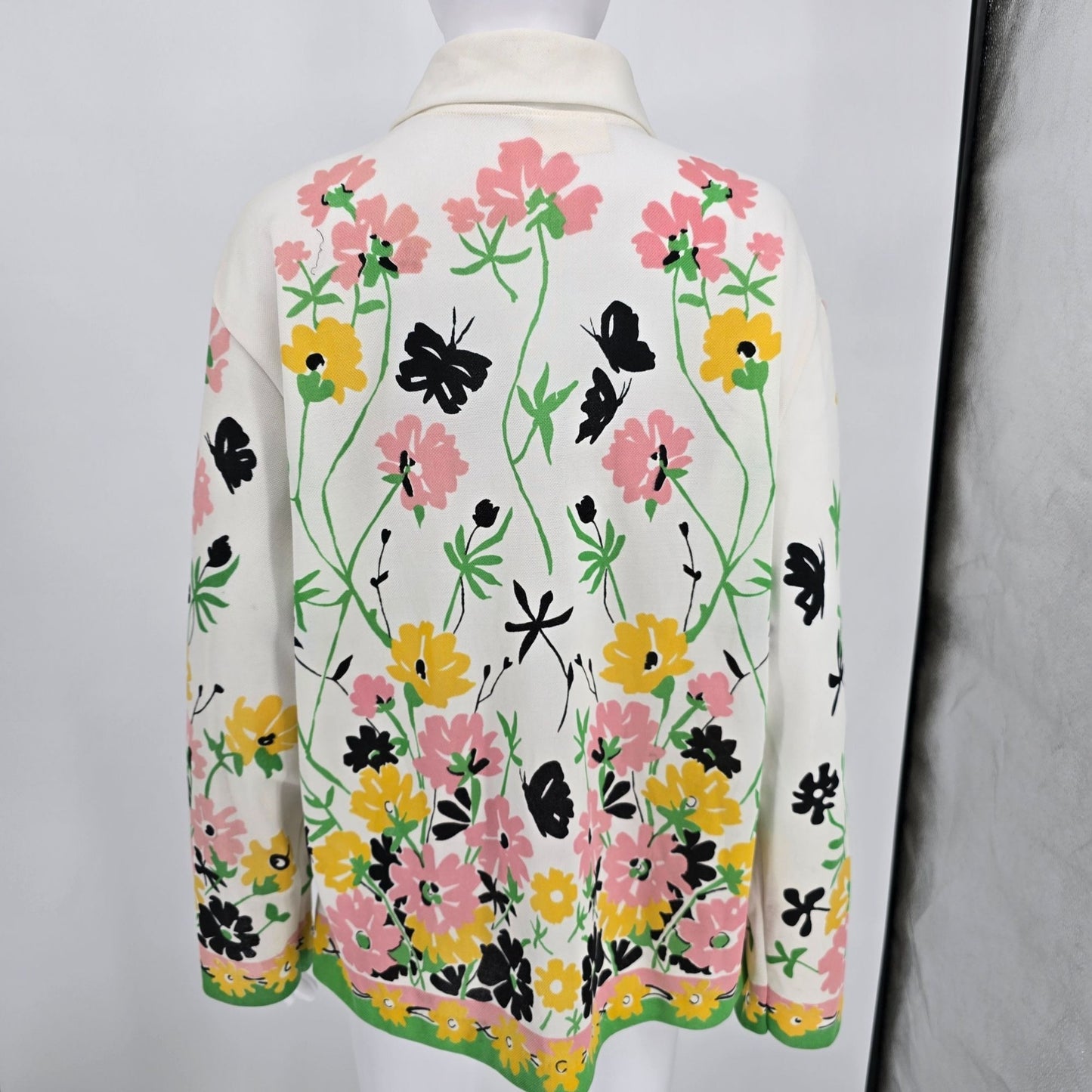 Vintage 1970s Floral Butterfly Polyester Double Knit Button-Up Top (XXL)