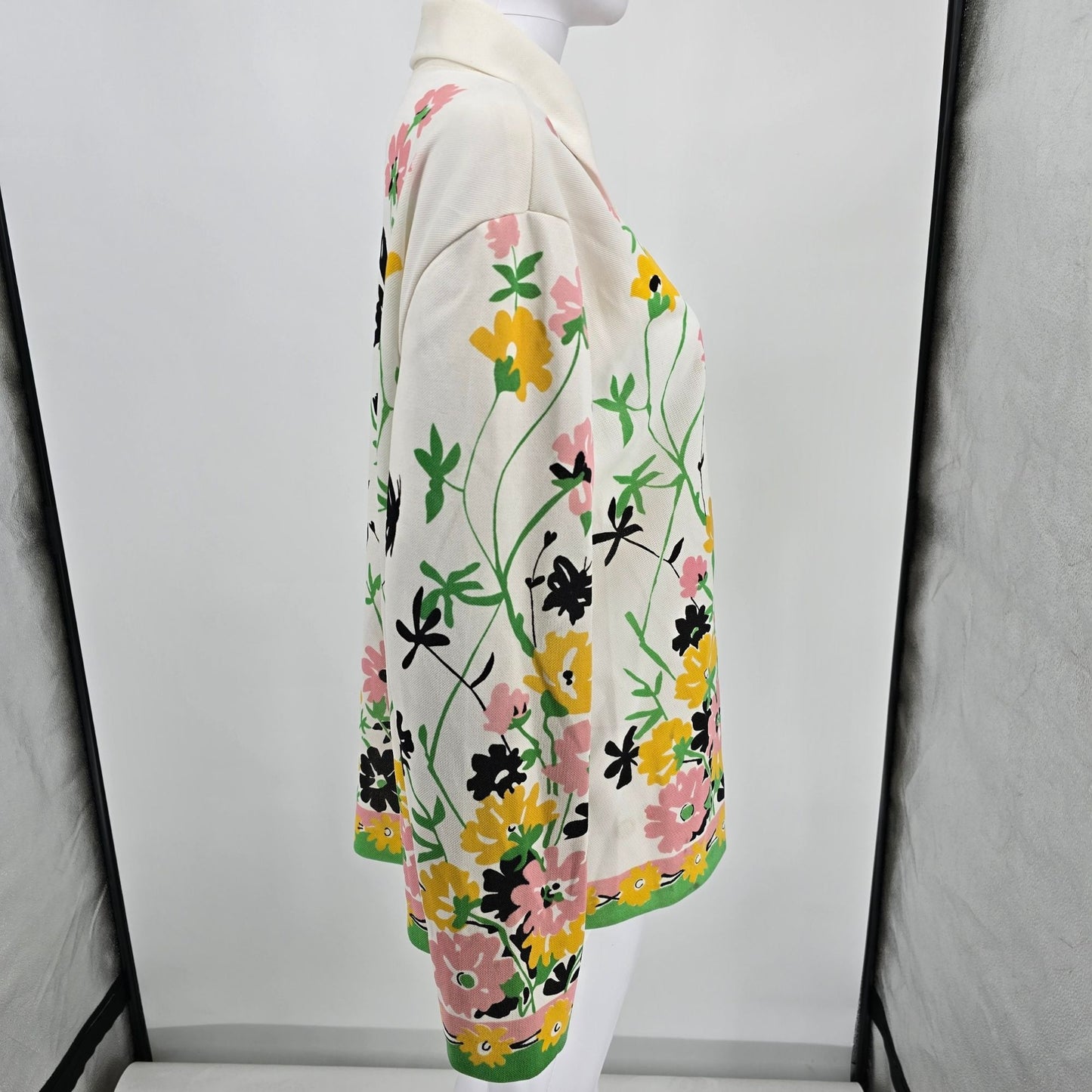 Vintage 1970s Floral Butterfly Polyester Double Knit Button-Up Top (XXL)