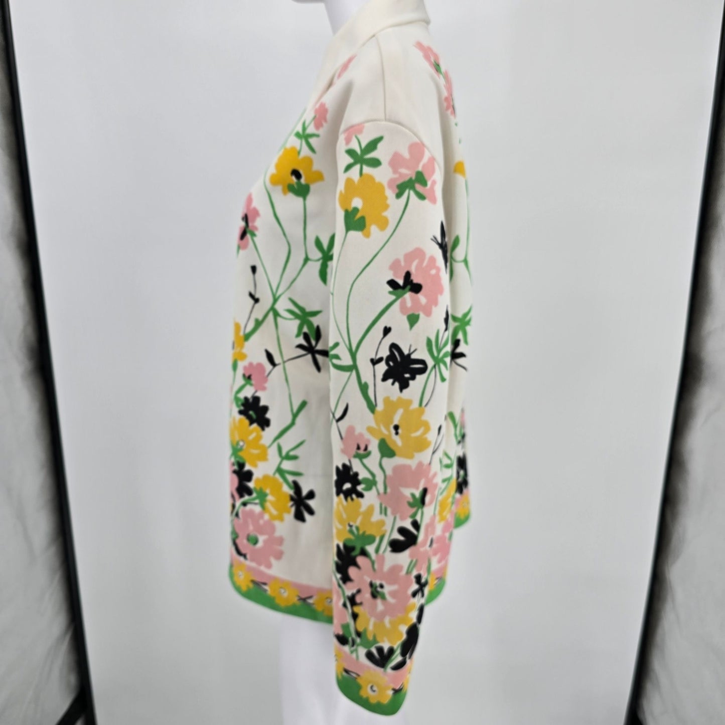 Vintage 1970s Floral Butterfly Polyester Double Knit Button-Up Top (XXL)