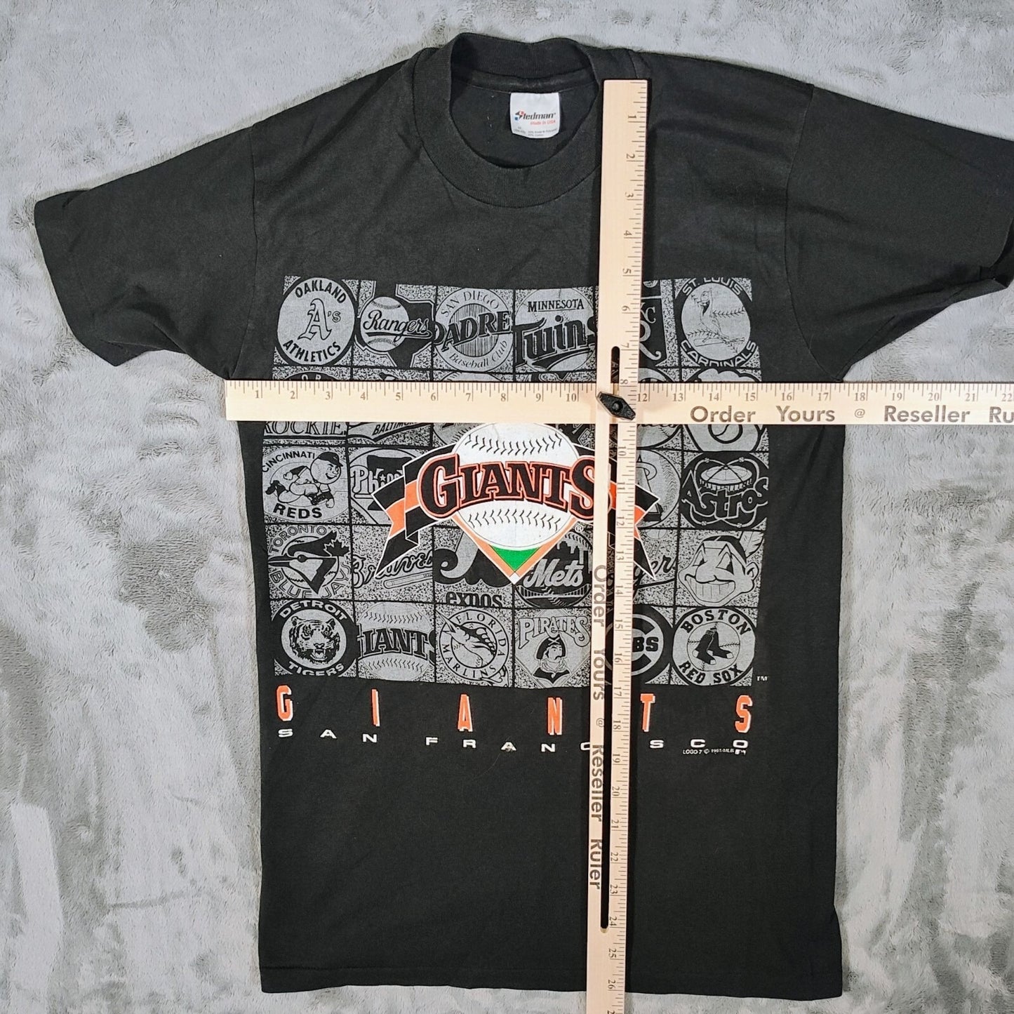 1991 San Francisco Giants MLB Team Logos Black Single Stitch Graphic T-Shirt (M)