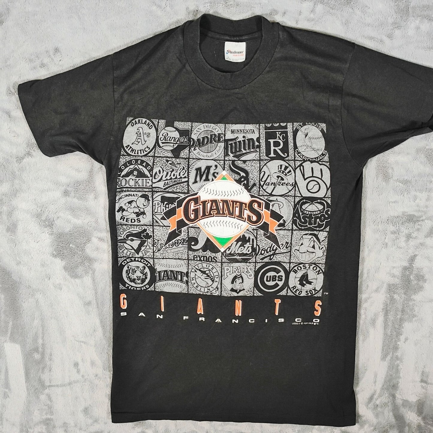 1991 San Francisco Giants MLB Team Logos Black Single Stitch Graphic T-Shirt (M)