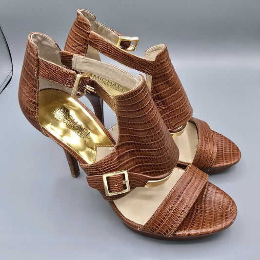 MICHAEL Michael Kors "Jess" Brown Croc-Embossed Leather Heels (Size 7.5M)