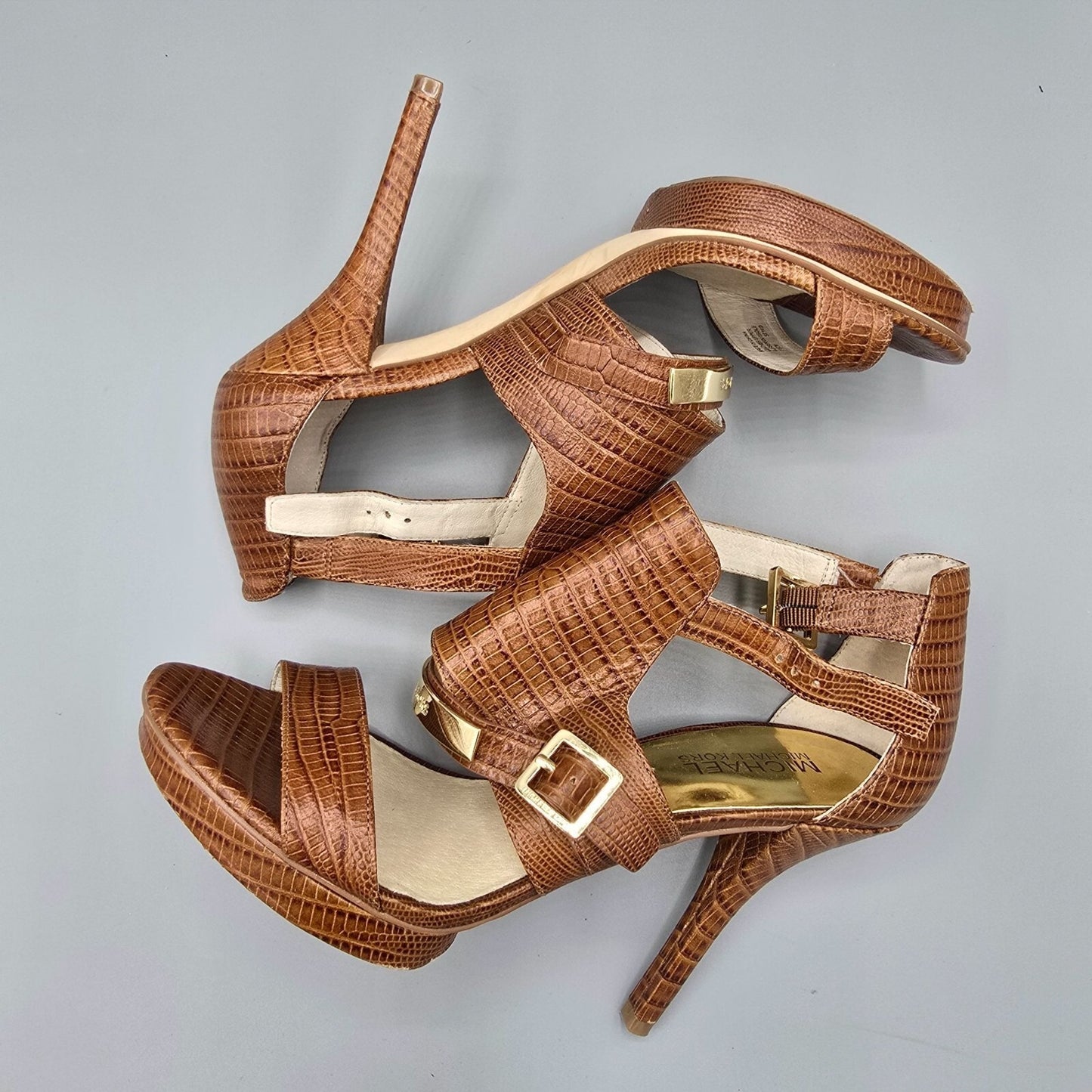 MICHAEL Michael Kors "Jess" Brown Croc-Embossed Leather Heels (Size 7.5M)