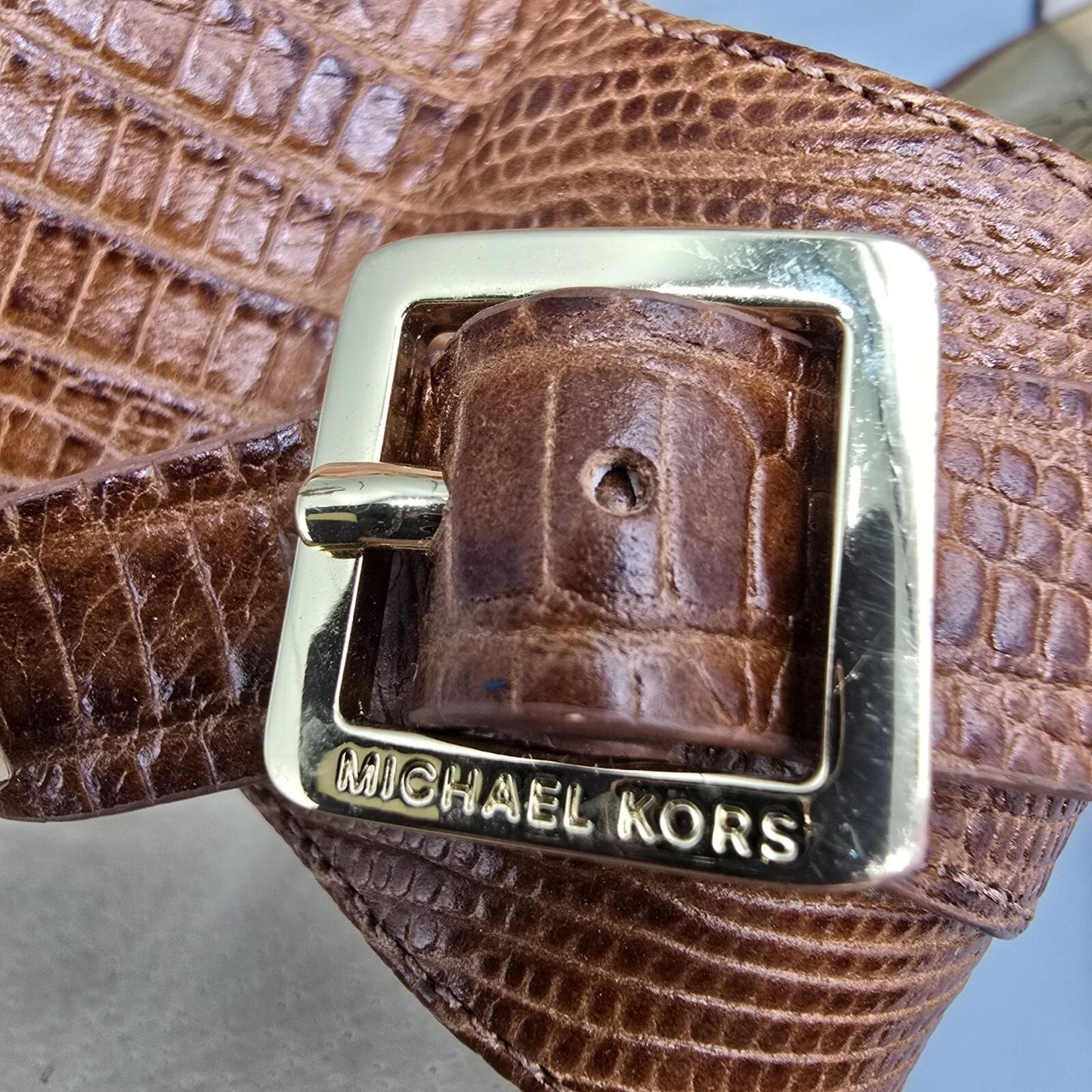 MICHAEL Michael Kors "Jess" Brown Croc-Embossed Leather Heels (Size 7.5M)
