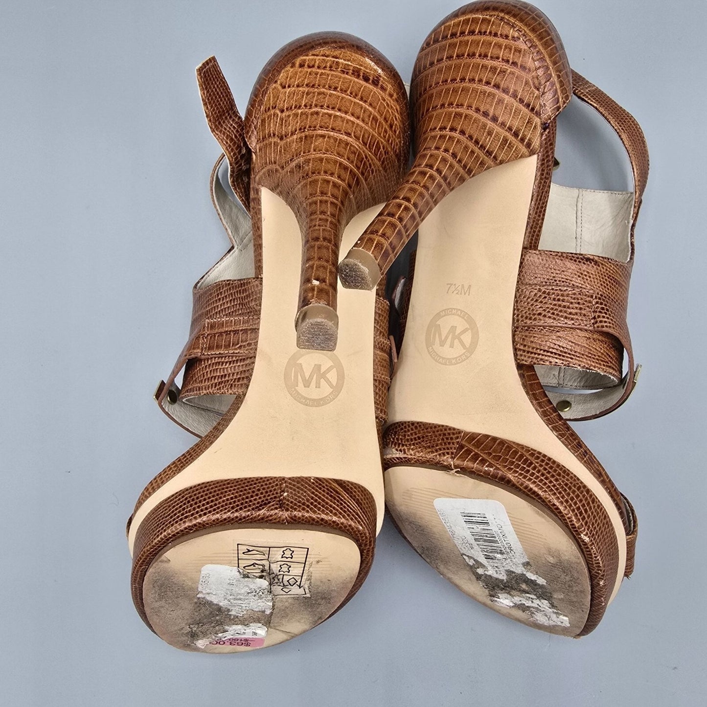 MICHAEL Michael Kors "Jess" Brown Croc-Embossed Leather Heels (Size 7.5M)