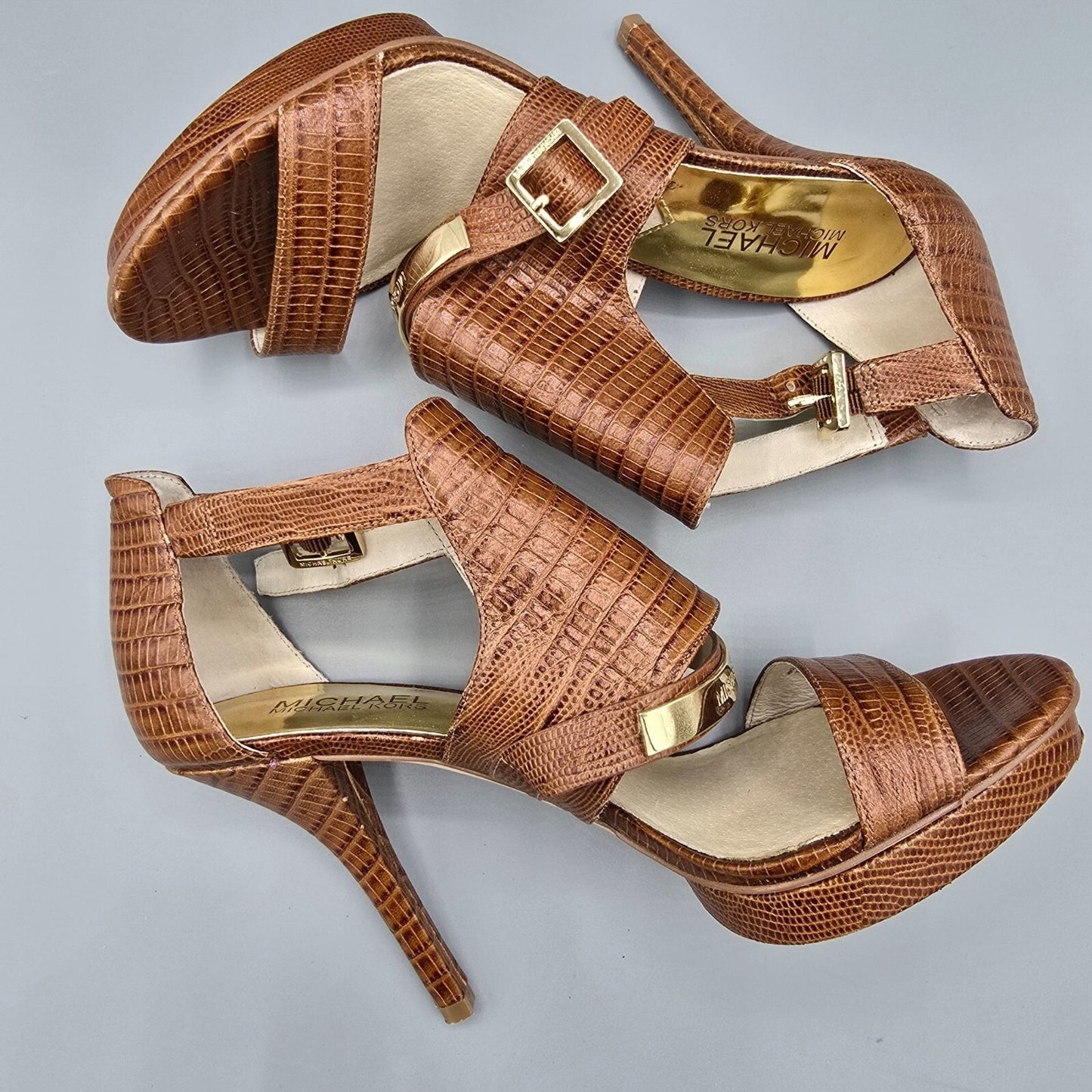 MICHAEL Michael Kors "Jess" Brown Croc-Embossed Leather Heels (Size 7.5M)