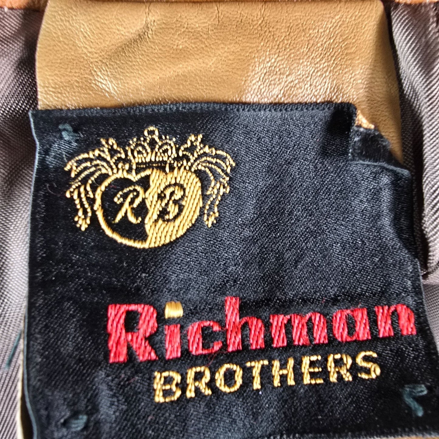 Vintage 1970s Richman Brother Cognac Brown Notch Collar Leather Jacket (M)