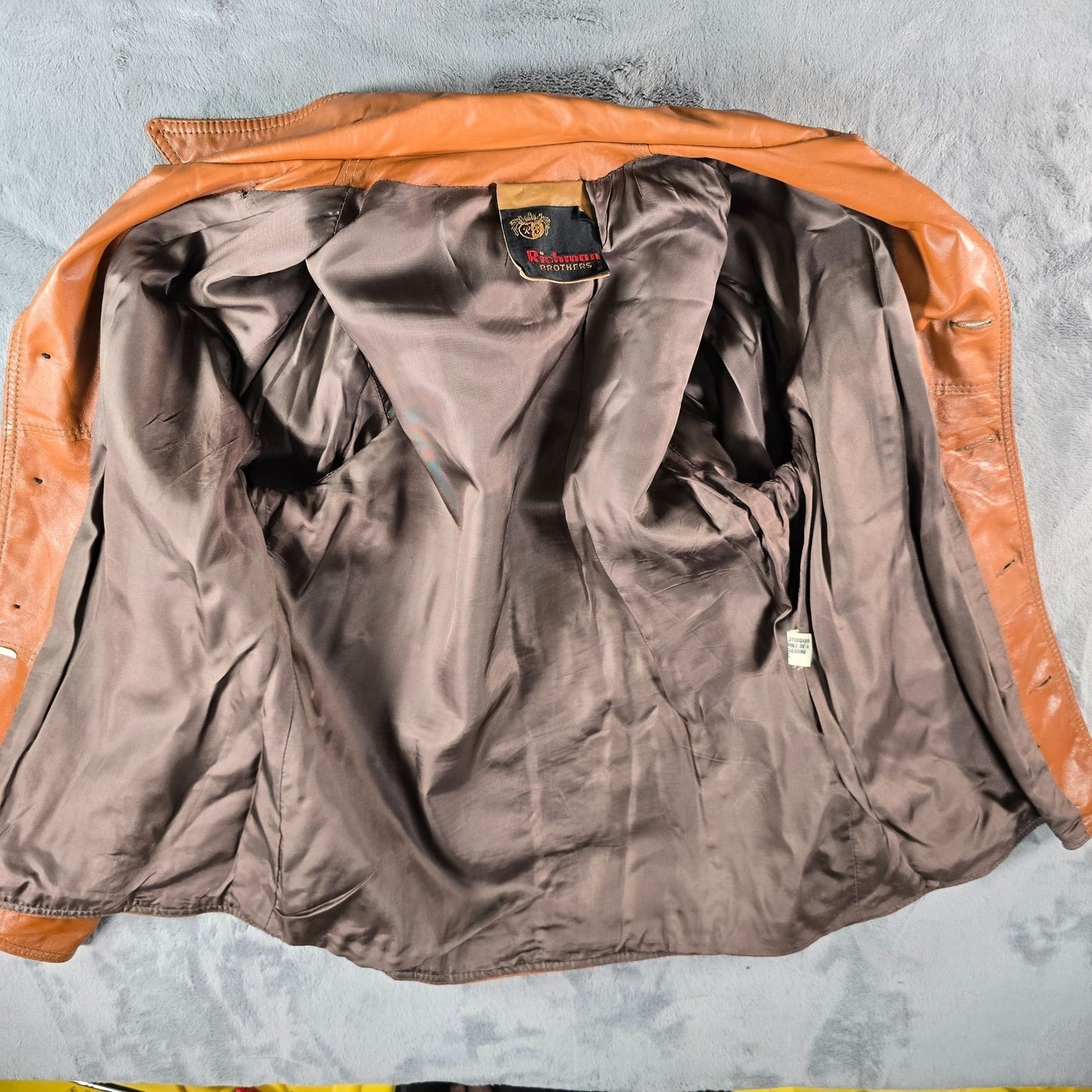 Vintage 1970s Richman Brother Cognac Brown Notch Collar Leather Jacket (M)