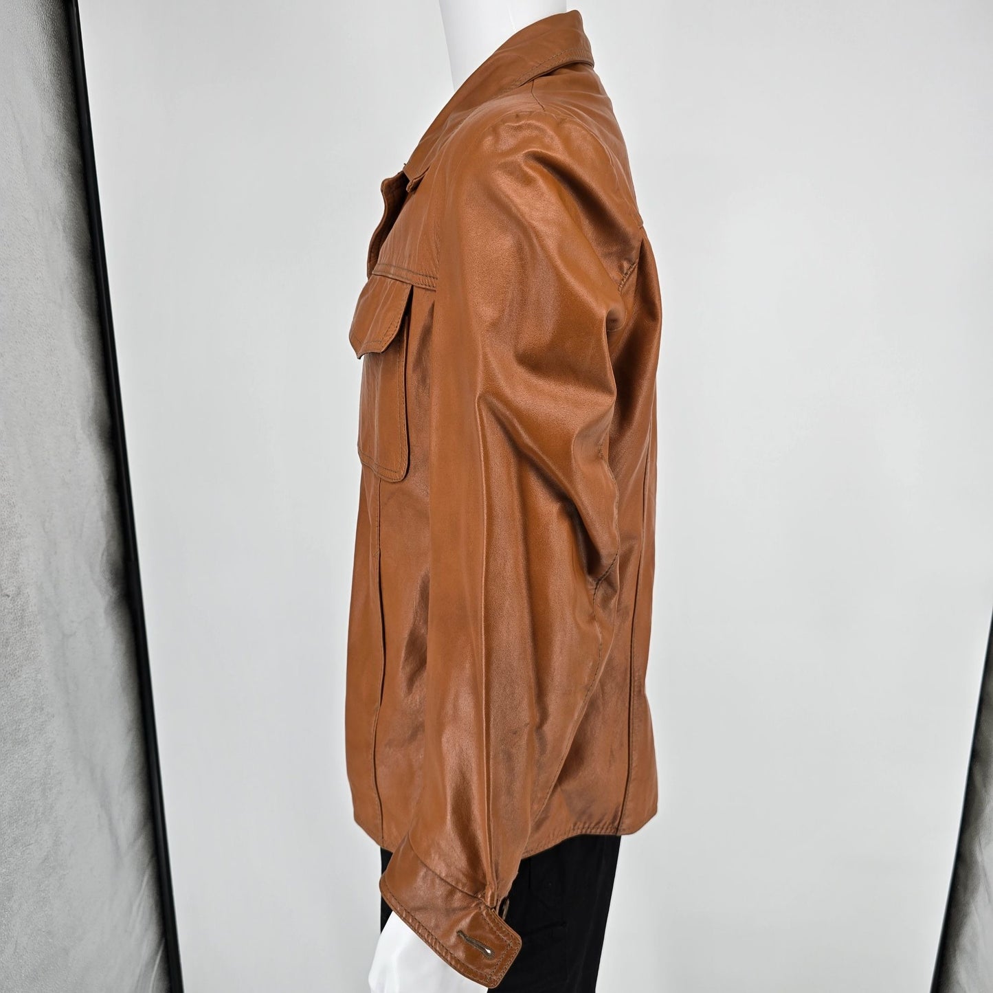Vintage 1970s Richman Brother Cognac Brown Notch Collar Leather Jacket (M)