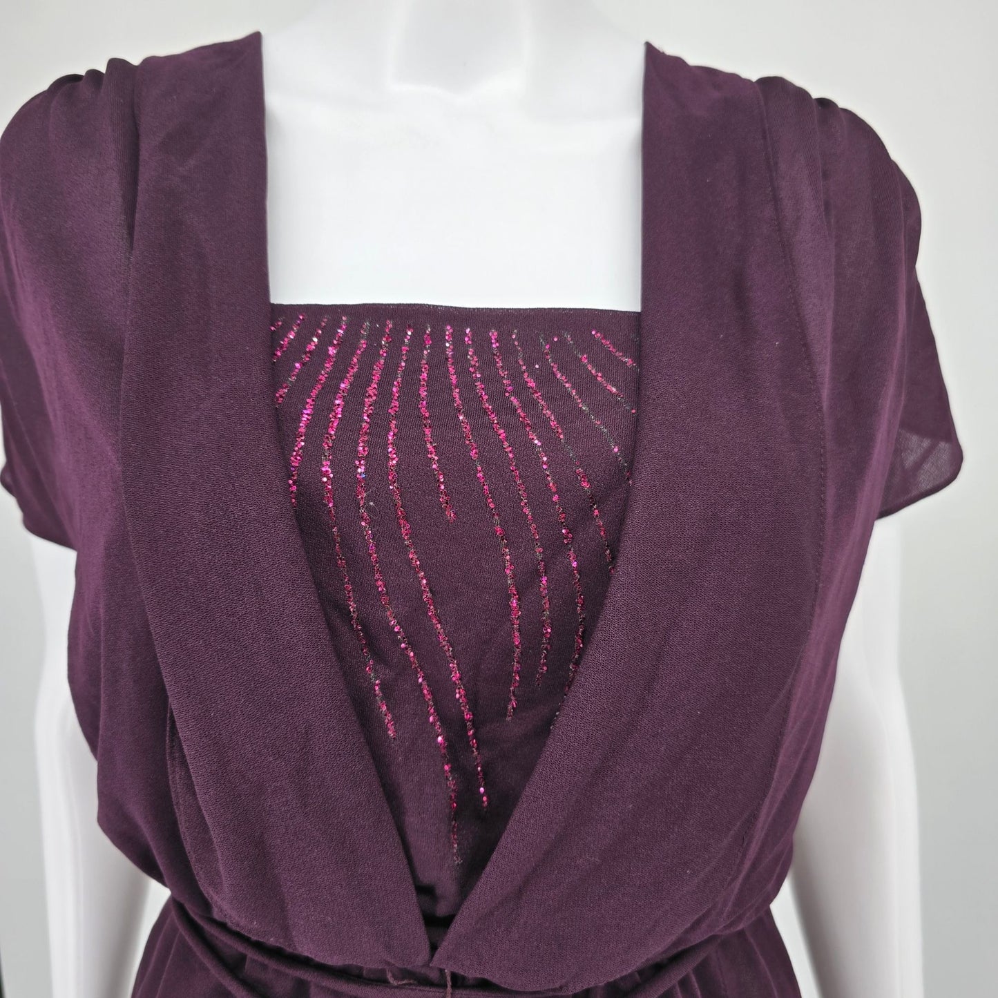 Vintage 1970s Darcy Dress Purple Plum Sheer Overlay Sequined Mini Dress (Small)