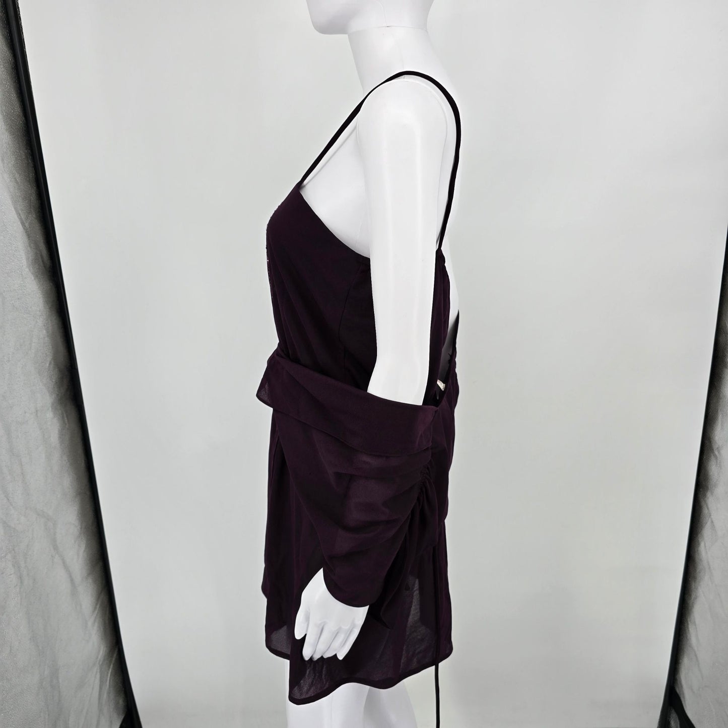 Vintage 1970s Darcy Dress Purple Plum Sheer Overlay Sequined Mini Dress (Small)