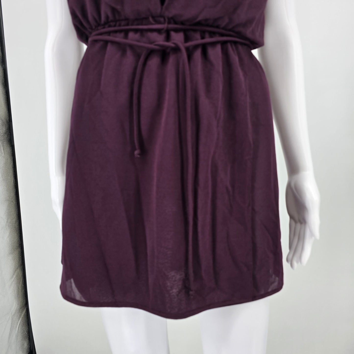 Vintage 1970s Darcy Dress Purple Plum Sheer Overlay Sequined Mini Dress (Small)