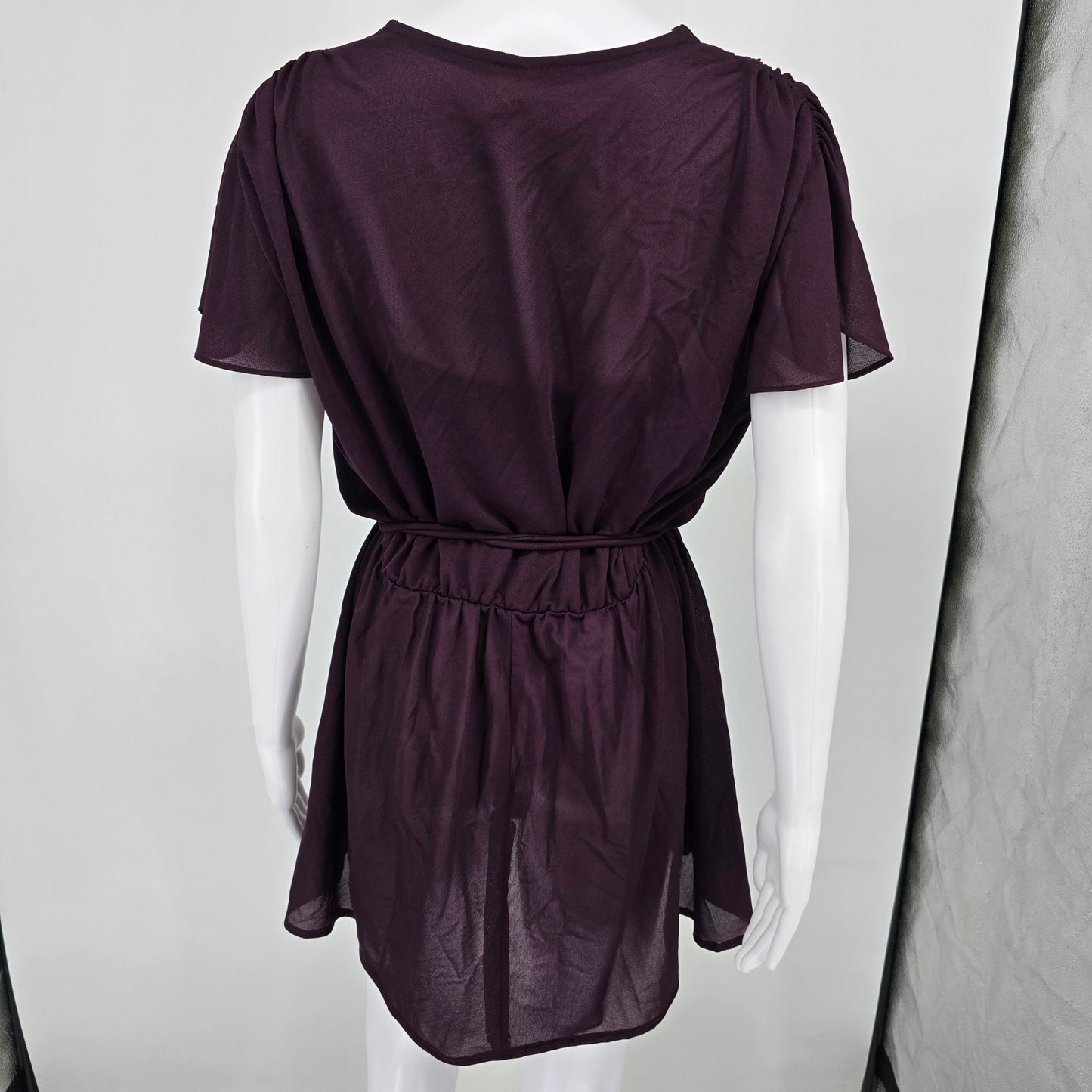 Vintage 1970s Darcy Dress Purple Plum Sheer Overlay Sequined Mini Dress (Small)