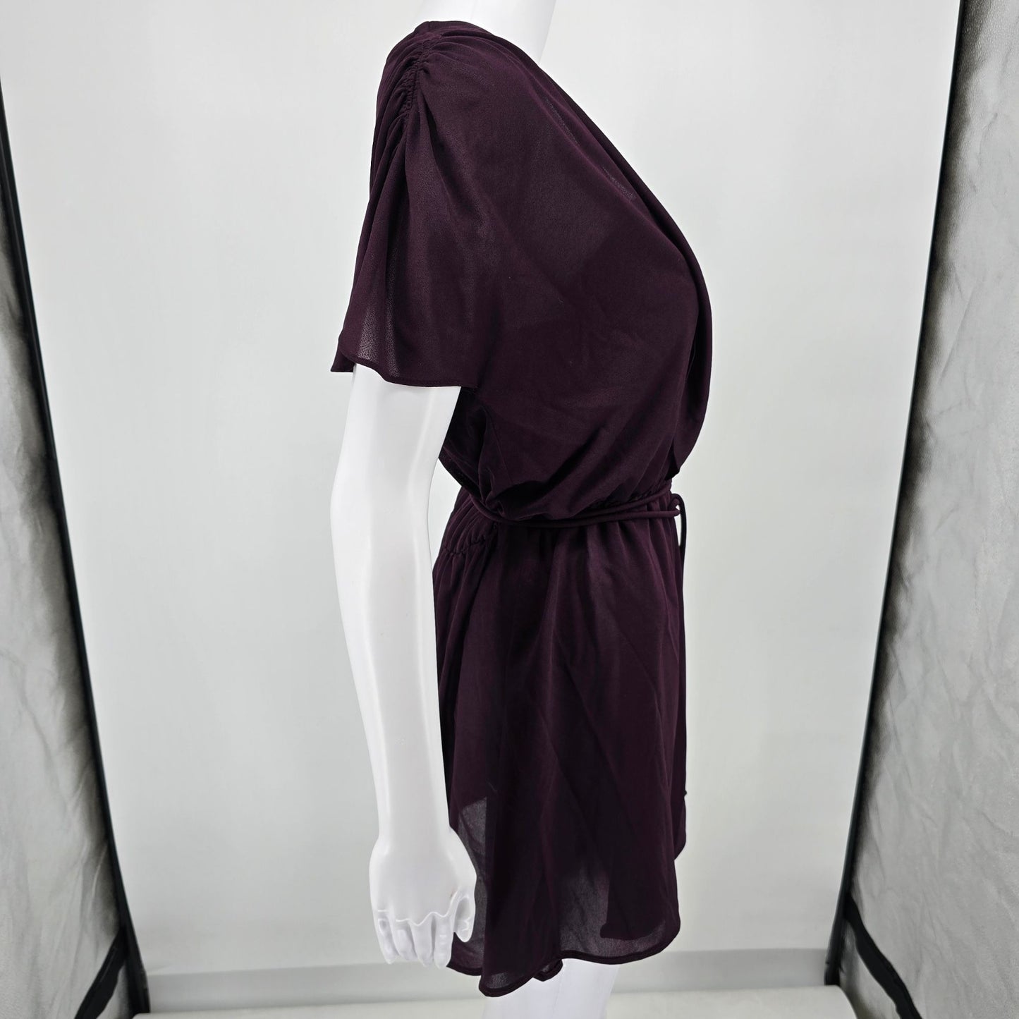 Vintage 1970s Darcy Dress Purple Plum Sheer Overlay Sequined Mini Dress (Small)