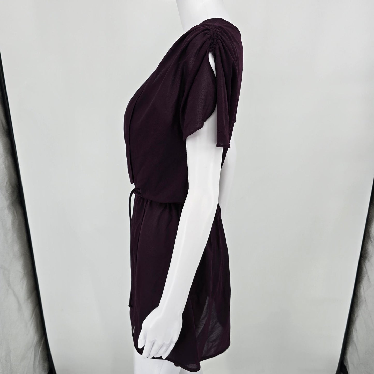 Vintage 1970s Darcy Dress Purple Plum Sheer Overlay Sequined Mini Dress (Small)