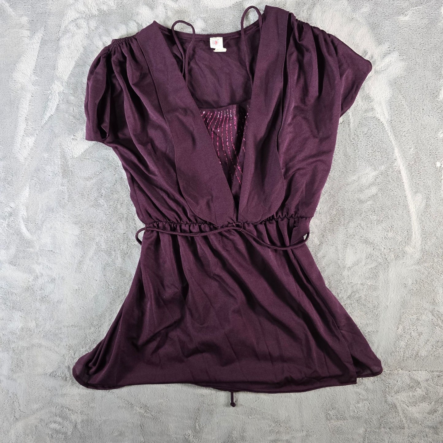 Vintage 1970s Darcy Dress Purple Plum Sheer Overlay Sequined Mini Dress (Small)