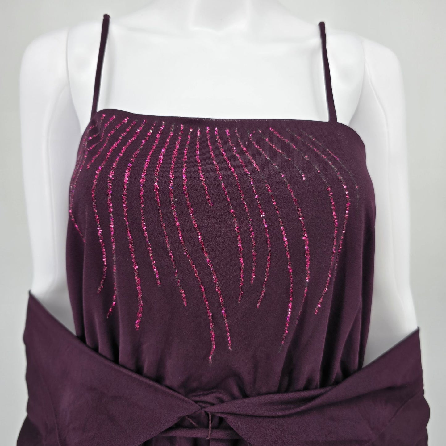 Vintage 1970s Darcy Dress Purple Plum Sheer Overlay Sequined Mini Dress (Small)