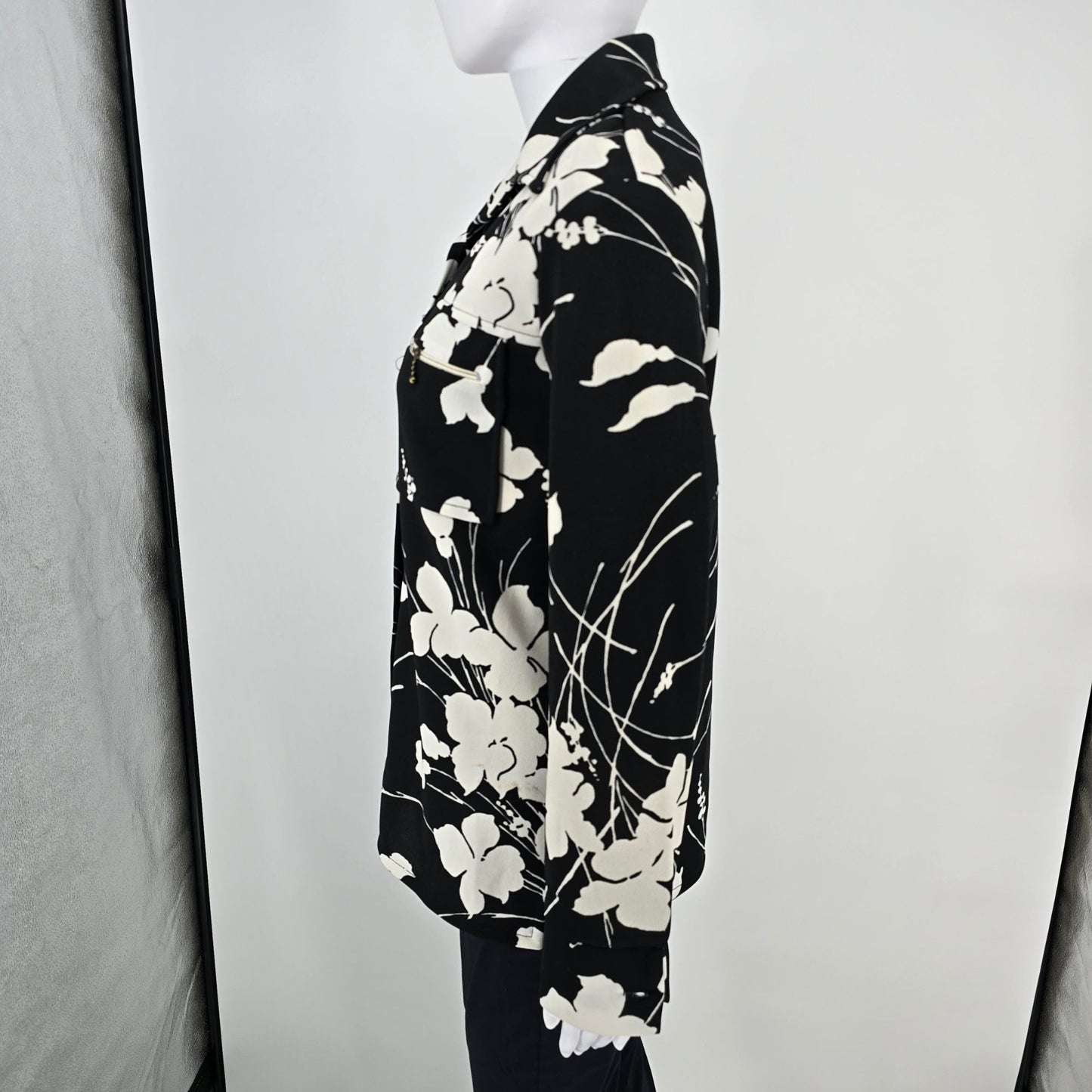 Vintage 1990s Floral Black & White Shirt Jacket & Shell Top Two-Piece Set (M/L)